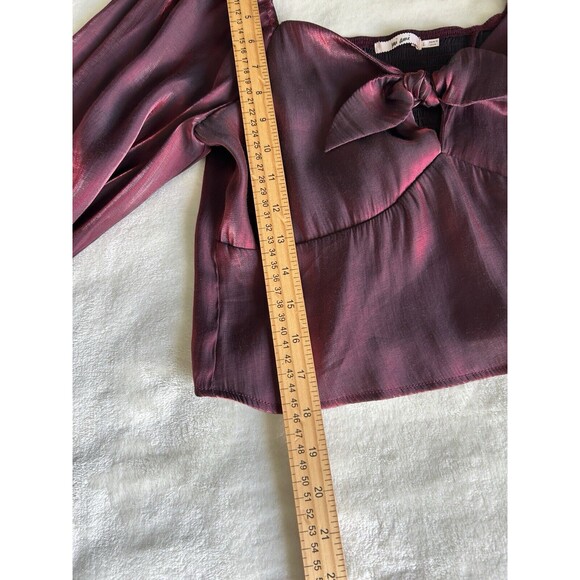 Francesca's Womens Shirt Large Satin Tie Front Blouse Whimsical Milkmaid - Picture 7 of 12